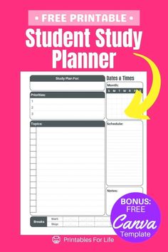 the free printable student study planner is perfect for students to practice their writing skills