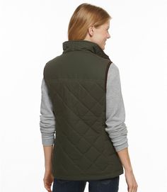 Women's L.L.Bean Upcountry Waxed Cotton Down Vest Winter Outdoor Vest With Fleece Lining, Winter Vest With Fleece Lining For Outdoor Activities, Padded Collar Vest For Cold Weather In Fall, Fall Vest With Padded Collar For Cold Weather, Fall Cold Weather Vest With Padded Collar, Sleeveless Outerwear With Padded Collar For Outdoor, Sleeveless Outdoor Outerwear With Padded Collar, Winter Hiking Functional Vest, Functional Winter Hiking Vest