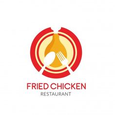 the logo for fried chicken restaurant with fork and spoon on it's red plate