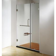 Dreamwerks Frameless Hinged Clear Glass Shower Door with, Handle and Towel Bar in Chrome Clear Glass Shower Door, Hinged Shower Door, Modern Towel Bars, Frameless Hinged Shower Door, Chrome Towel Bar, Bathroom Shower Doors, Shower Door Handles, Glass Shower Door, Frameless Shower Door