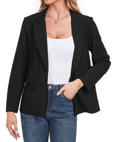 PRICES MAY VARY. 【𝐅𝐞𝐚𝐭𝐮𝐫𝐞𝐬】Blazers for Women Business Casual. Long sleeve, single button front, notch lapel, two pockets, solid color, hugs waist design, with excellent workmanship, they are soft, breathable and comfortable to wear. 【𝐃𝐞𝐬𝐢𝐠𝐧】Women's Versatile Work Blazer Jacket. The single button design make it gives a more defined waist and easy to put on and take off. Notched lapel that appears a v-neck effect, and two insert pockets which can store small stuffs like you phone. Wi Business Casual Blazer, Work Blazer, Defined Waist, Lapel Jacket, Women's Blazers, Women Business, Jacket With Pockets, Open Front Blazer, Womens Business Casual