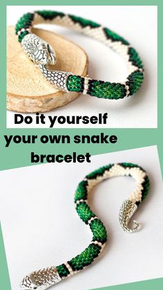 green-bead-snake-bracelet Handmade Snake Bracelet For Gift, Handmade Green Craft Supplies For Gifts, Diy Snake, Mirror Luxury, Make Your Own Bracelet, Jewelry Kit, Diy Jewelry Kit, Bracelet Craft, Bracelet Kit