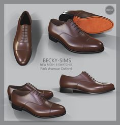 four different types of shoes with the names becky - sims, new mesh and swatches park avenue oxford