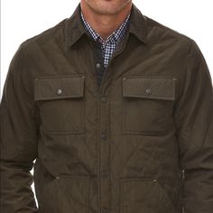 The Warm Quilted Construction Makes For A Stylish And Functional Shirt Jacket. Fit: This Style Fits True To Size. - Spread Collar - Long Sleeves With Button Cuffs - Front Snap Button Closure - Chest Patch Flap Pockets - Front Patch Pockets - Quilted Construction - Rounded Hem Green Outerwear With Patch Pockets For Fall, Green Collared Outerwear With Patch Pockets, Green Buttoned Outerwear For Outdoor, Green Outdoor Outerwear With Buttons, Green Collared Outerwear With Flap Pockets, Green Long Sleeve Outerwear With Patch Pockets, Olive Long Sleeve Outerwear With Flap Pockets, Green Quilted Jacket With Pockets For Outdoor, Green Outerwear With Button Closure For Outdoor