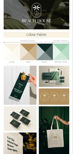 The pin describes abiut the branding of Beach House l, Colour pallete and branding Airbnb Branding Design, Resort Logo Design Luxury, Window Branding Design, Brand Identity Interior Design, Hotel Identity Design, Luxury Hotel Branding Identity, Property Brand Identity, Hospitality Branding Design