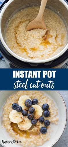 instant pot steel cut oatmeal with bananas and blueberries