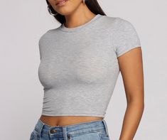 Sometimes basic is better. like this adorable crop top! Featuring a crew neckline and ribbed fabric. this top can be worn with all your cute 'fits. Style with your favorite pair of high rise jeans and a chic crossbody bag for grabbing lunch with your girls.Fit & Features Crew neckline Short sleeves Cropped Ribbed fabric with plenty of stretch Basic Ribbed Crew Neck Crop Top, Everyday Ribbed Cropped Top, Trendy Ribbed Cropped T-shirt For Spring, Casual Ribbed Cropped T-shirt For Everyday, Casual Solid Ribbed Cropped T-shirt, Spring Ribbed Cropped T-shirt, Trendy Everyday Crew Neck Crop Top, Everyday Ribbed Short Sleeve Crop Top, Basic Ribbed Crop Top For Everyday