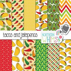 a collection of different patterns and designs for fabric or wallpapers, including peppers