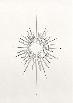 an ink drawing of a sun with rays coming out of the center and on top of it