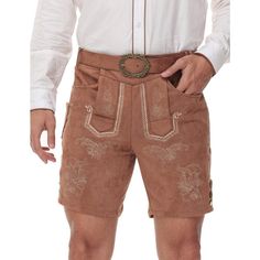 PREMIUM LEATHER: These traditional men's pants are our men's athletic shorts that are thick, super soft and of the highest quality to stand the test of time. White Embroidered Shirt, Carnival Outfit, Outfit Brown, Shorts With Belt, Belt Brown, Festival Costumes, Male Cosplay, Traditional Costume, Embroidered Shorts