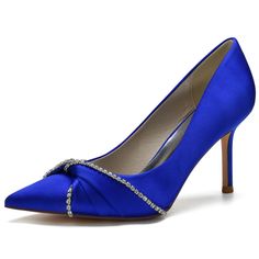 Shop Sapphire Blue Satin Wedding Shoes Pointed Toe Stiletto Heel Pumps with Bow color Royal Blue for Anniversary, Big Day, Dancing Club, Date, Party, Wedding with worldwide Free shipping & Free return. Bridal Party Shoes, Blue Satin Heels, Satin Wedding Shoes, Closed Toe Heels, Prom Heels, Party Heels, Slip On Pumps, Bridesmaid Shoes, Pumps Heels Stilettos