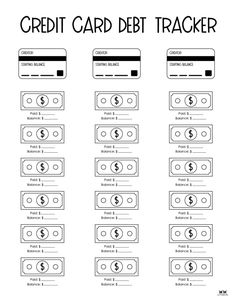 the credit card debt tracker is shown in black and white, with money notes on it