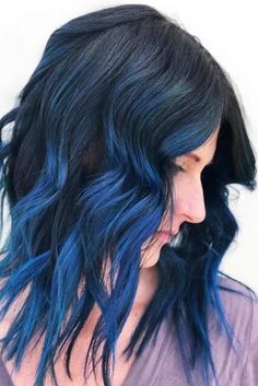 Blue Black Hair Color, Best Ombre Hair, Brunette Ombre, Blue Black Hair, Dyed Hair Pastel, Brown Ombre Hair