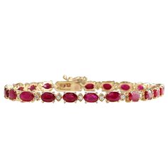 14.56 Carat Natural Ruby 14K Yellow Gold Diamond Bracelet - Fashion Strada Ruby Diamond Bracelet, Ruby Bangles, Red Bangles, Gold Tennis Bracelet, Gold Diamond Bracelet, Diy Leather Bracelet, Yellow Gold Bangle, Gifts For Fiance, Bracelets Gold Diamond