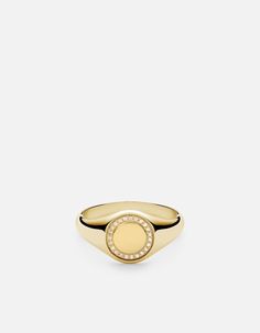 The Halo Signet Ring for women was influenced by the cosmic circle and celestial link of the earth, moon and sun, representing infiniteness and harmony. Made in polished gold vermeil, enhanced with sapphires. [tab]Specifications[/tab]Base Metal: Sterling Silver Plating: 18 Karat Yellow Gold Materials: White Sapphire Signet Ring Gold, Pinky Signet Ring, Pinky Finger, Gold Pinky Ring, Moon And Sun, Gold Rings Fashion, Signet Rings, Rings Fashion, Gold Signet Ring