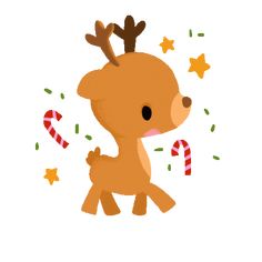 a deer with antlers and candy canes around it's neck, standing in front of a white background