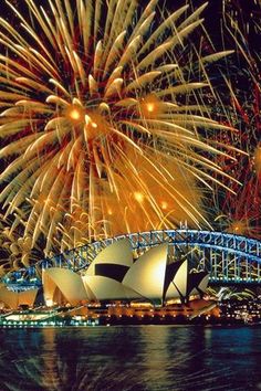 fireworks are lit up over the sydney opera