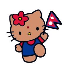 an image of a hello kitty with a flag on it's head and a flower in her hair