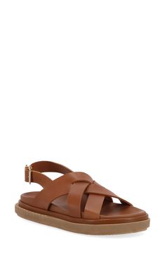 This cushy platform sandal is elevated by a strappy leather upper with an adjustable slingback strap and contoured footbed for all-day comfort. 1" platform (size 39) Leather upper and lining/rubber sole Made in Spain Brown Leather Platform Sport Sandals, Vacation Sandals With Heel Strap And Slingback, Strappy Leather Wedge Sandals With Cushioned Footbed, Leather Strappy Wedge Sandals With Cushioned Footbed, Modern Strappy Leather Slingback Sandals, Leather Strappy Sport Sandals With Removable Insole, Leather Slingback Sandals With Platform, Leather Platform Slingback Sandals With Open Heel, Leather Sport Sandals With Heel Strap For Beach