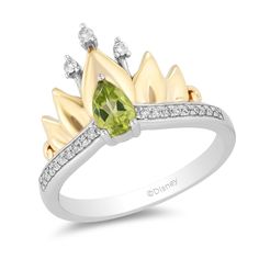 Disney Tiana Inspired Diamond & Peridot Tiara Ring 10K Yellow Gold 1/10 CTTW | Enchanted Disney Fine Jewelry Tiana Wedding, Disney Rings, Princesa Tiana, Disney Princess Tiana, Enchanted Disney, Enchanted Jewelry, Enchanted Disney Fine Jewelry, Disney Fine Jewelry, Tiara Ring