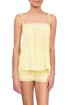 Cotton Camisole Sleepwear For Vacation, Summer Loungewear Camisole, Cotton Lace Trim Tops For Pajama Party, Cotton Tops With Lace Trim For Pajama Party, Spring Cotton Sleepwear With Spaghetti Straps, Summer Vacation Sleepwear With Lace Trim, Summer Vacation Sleepwear With Spaghetti Straps, Cotton Sleepwear With Spaghetti Straps For Spring, Short Summer Camisole For Loungewear