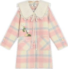 Mid Length Coat, Coat Collar, Pastel Candy, Plaid Quilt, Drawing Clothes, Crop Top Blouse, Pink Plaid, Knitwear Cardigan, Sewing Clothes