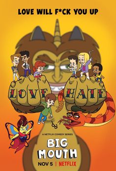 the movie poster for love hate with cartoon characters in front of an evil demon and devil