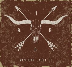 the western label co logo with an image of a cow's skull and arrows