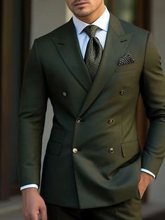 Dark Green Black Burgundy Men's Wedding Suits 2 Piece Plus Size Solid Colored Peak Lapel Slim Fit Double Breasted Six-buttons 2024 2024 - $95.99 Suit Double Breasted, Olive Green Suit, Khaki Suit, Cheap Suits, Mens Suit Jacket, Green Suit, Slim Fit Suits, Fashion Suits For Men, Tuxedo Suit