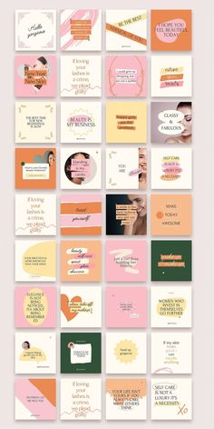 an assortment of business cards with different colors and designs on them, including the words