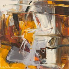 an abstract painting with yellow and brown colors