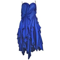 Fantastic evening, cocktail and ceremony dress made by the italian tailor Giuseppe Papini. Electric blue colour. Realized with a skilful creation of folds and flounces. 100% silk Size 44 (it) Fast international shipping included in the price 1940s Evening Dresses, Contemporary Wedding Dress, Cocktail Dress Blue, Blue Ruffle Dress, Ceremony Dress, Beautiful Cocktail Dresses, Sequin Evening Gowns, Blue Electric, Pink Evening Dress