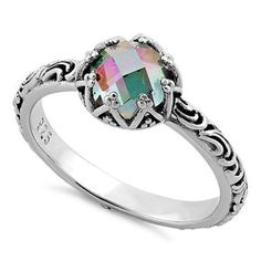 Sterling Silver Floral Rainbow Topaz CZ Ring Floral Rainbow, Rainbow Topaz, Sparkly Ring, Antique Floral, Rainbow Jewelry, Rainbow Crystal, Cz Jewelry, Lovely Ring, Pretty Rings