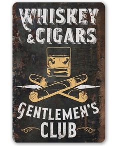 Whiskey & Cigars-Durable Metal Sign- 8" x 12" or 12" x 18" - Use Indoor/Outdoor-Whiskey and Cigar Bar Decor The Perfect Gift - A truly unique gift guaranteed to bring a smile Durable - 8" x 12" or 12" x 18" Aluminum metal sign printed with epoxy ink so you can hang it inside or outside Easy to Hang - Comes with two screw holes and it's light enough to be mounted with double-sided foam tape or Command Strips. Guarantee - I´m so sure you´re going to love the sign. Made in the USA (Tomball, Tex Classy Mancave, Whiskey And Cigars, Whiskey Lounge, Whiskey Room, Tomball Texas, Good Cigars, Star Art, Sign Printing