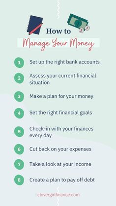 the steps to manage your money info sheet with text overlaying how to manage your money