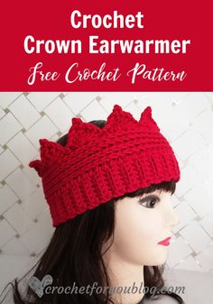 the crochet crown earwarmer is shown in red