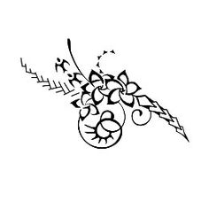 a black and white drawing of a flower on a branch with an arrow in the middle