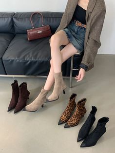 LBSFY - Pointed Toe Women Ankle Boots 2024 New Arrivals Black Leopard Brown Beig Thin High Heels Sock Stretch Botas Fashion Chelsea Boot Size 225=35=22.5cmSize 230=36=23cmSize 235=37=23.5cmSize 240=38=24cmSize 245=39=24.5cm Boots 2024, Women Ankle Boots, Socks And Heels, Fashion Sandals, Black Leopard, Chelsea Boot, Womens Boots Ankle, Chelsea Boots, Chelsea