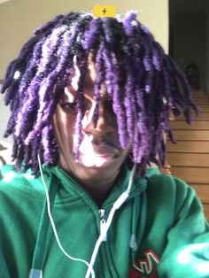 Purple Dreadlocks Men, Green Locs Men, Purple And Blonde Locs, Dyed Dreads Men Tips, Purple Dreads Men, Loc Color Ideas Men, Midnight Blue Locs