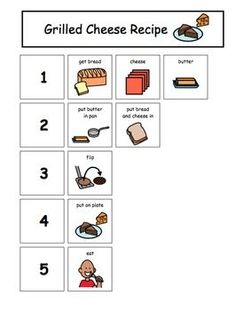 a printable worksheet showing the steps to make grilled cheese recipe for kids