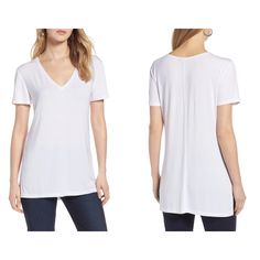 Halogen White Tencel V-Neck Tee Tunic T-Shirt Ha366947mi. Size Medium. New With Tags. Description: Super Soft Modal Knit, V-Neck, Short Sleeves, Side Slits. A V-Neck T-Shirt Cut From A Supersoft Modal Knit That Falls To A Hip-Covering Length To Show Its Versatility. Materials: 95% Tencel Modal, 5% Spandex. Tencel Modal Is A Sustainably Produced Fiber Made With Closed-Loop Processing And Is Certified With The Eu Ecolabel As Having A Low Environmental Impact Throughout The Entire Lifecycle. Measur White Cotton Short Sleeve V-neck Top, White Relaxed Fit V-neck Top, White Cotton V-neck Top For Everyday, Relaxed Fit V-neck T-shirt For Layering, White V-neck T-shirt For Everyday, Casual V-neck Top For Layering, Basic White V-neck T-shirt, White Cotton V-neck Top With Short Sleeves, White Cotton V-neck Short Sleeve Top