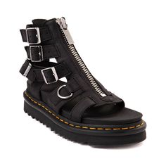 Womens Dr. Martens Olson Gladiator Sandal - Charcoal Grey | Journeys Casual Leather Sandals With Zipper Closure, Leather Open Toe Sandals With Zipper Closure, Leather Open Toe Sandals With Zipper, Leather Sandals With Zipper Closure And Round Toe, Doc Martens Gryphon Sandals Outfit, Edgy Leather Open Toe Sandals, Dr Marten Gladiator Sandals Outfit, Dr Martens Gryphon Sandals, Dr. Martin Sandals