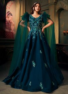 #festivalgown #bluecolourgown #trendygown #gownforfestival #pinstrest #instagram #gowngoals #gownfabric Western Wedding Attire, Wedding Attire For Women, Net Gown, Net Gowns, Crop Top Lehenga, Western Wedding Dresses, Organza Gowns, Dresses By Pattern, Designer Gown