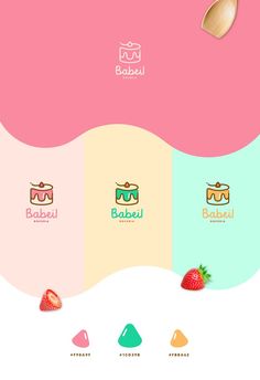 the logo for bakeu is shown with strawberries and ice cream on it