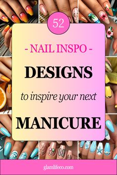 Need some nail inspiration? Check out these 52 designs that will spark your creativity and give you ideas for your next manicure. Featuring a variety of styles, colors, and techniques, this collection will inspire you to experiment with new looks. #NailInspo #ManicureIdeas #CreativeNails #NailArtDesigns #NailGoals #GlamLifeCo #NailTrends #NailFashion #NailAddict #BeautyInspo #NailLove #NailInspiration #NailArtLovers #NailStyles #FashionNails Fruity Design, Summer Manicure