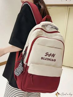 BirdinBag - Colorblock Letter Pattern Medium Classic Backpack Letter Bag, Word Wrap, Classic Backpack, White Space, Letter Patterns, Red Color, Classic Design, Color Blocking, 20 Cm