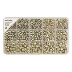 the beading kit contains many different sizes and colors, including gold - plated beads