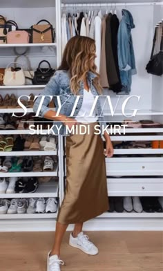 Gwyneth slip skirt curated on LTK How To Style A Silk Skirt For Fall, Satin Slip Skirt Outfit Casual, Silky Skirt Outfit Winter, How To Wear Silk Skirt, Silky Midi Skirt Outfit, Casual Silk Skirt Outfit, Casual Satin Skirt Outfit, Satin Skirt Fall Outfit, Slip Skirt Outfit Fall