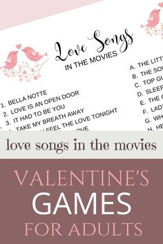 valentine's games for adults with the words love songs in the movies on them