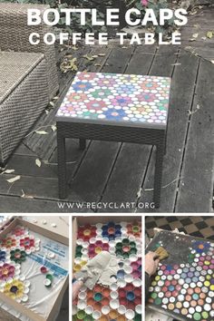 a coffee table made out of bottles with the words, how to make a bottle caps coffee